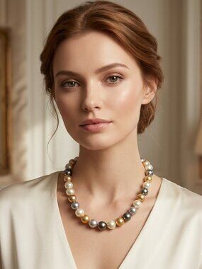 Tri color white golden gray faux Tahitian Pearl choker necklace NEW